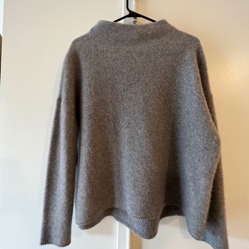 Vince Grey Plus Cashmere Funnel Neck Sweater